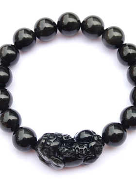 天然黑曜石貔貅手链