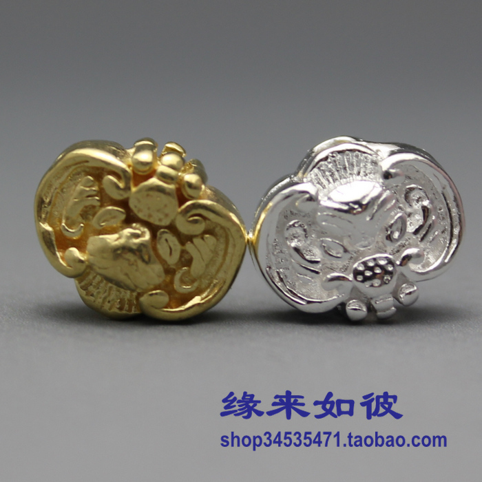 diy纯黄铜手串蝙蝠背云镀银扁珠