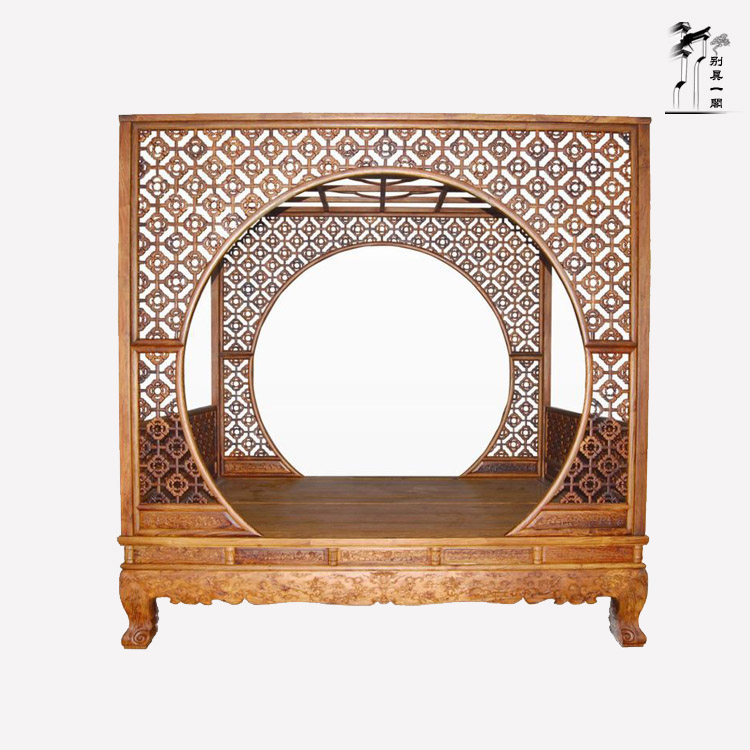 明式架子床仿古中式雕花床全实木双人床明清古典老榆木床1.8 定做