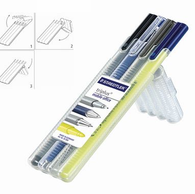 德国STAEDTLER施德楼 34SB4三角杆中性笔圆珠笔荧光笔4支便携套装