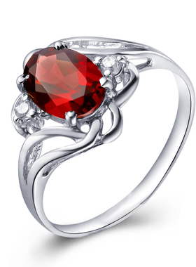 天然韩版银镀金礼物石榴石戒指