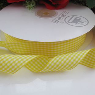 辅料配件格子带 缎带,布带,25mm三鼎牌黄白格子带