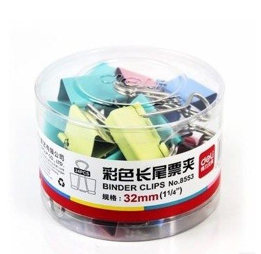 24个/筒 得力8553彩色长尾夹 32MM燕尾夹3#长尾文件夹 长尾票据夹