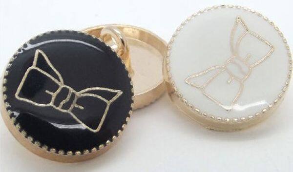 可爱蝴蝶结小金属纽扣珍珠白/黑甜美金色钮扣15MM（有现货）