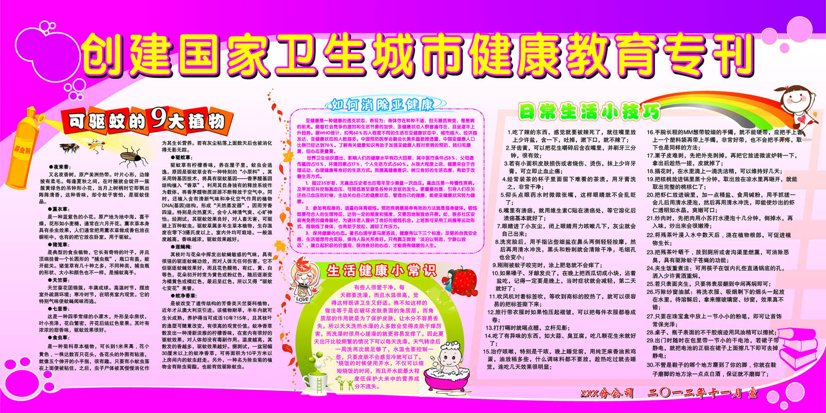 600海报印制海报展板素材280创卫城市健康教育专栏