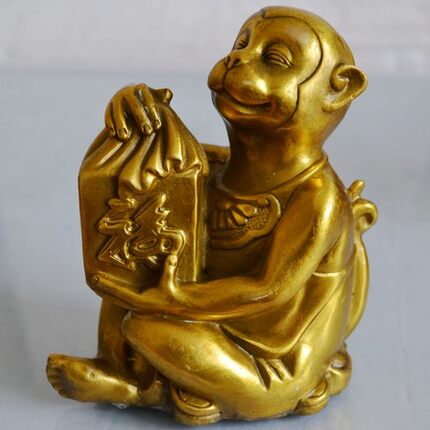开运纯黄铜猴铜福字猴 铜猴子 吉祥摆件事事顺利家居工艺品