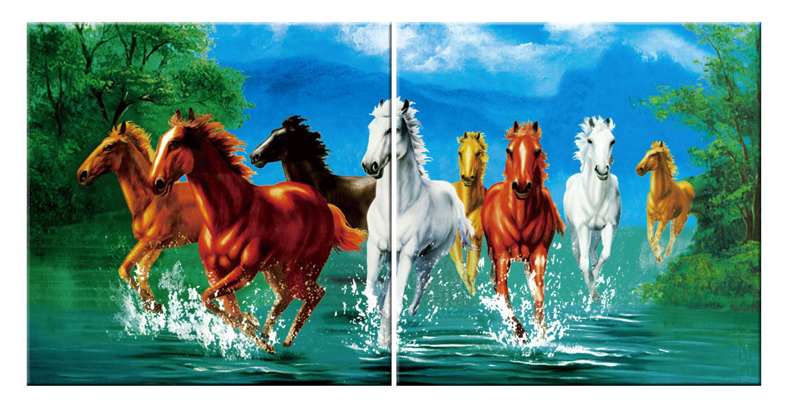 海报印制199客厅贴挂画装饰画墙画壁画挂画126马到成功八骏雄风图