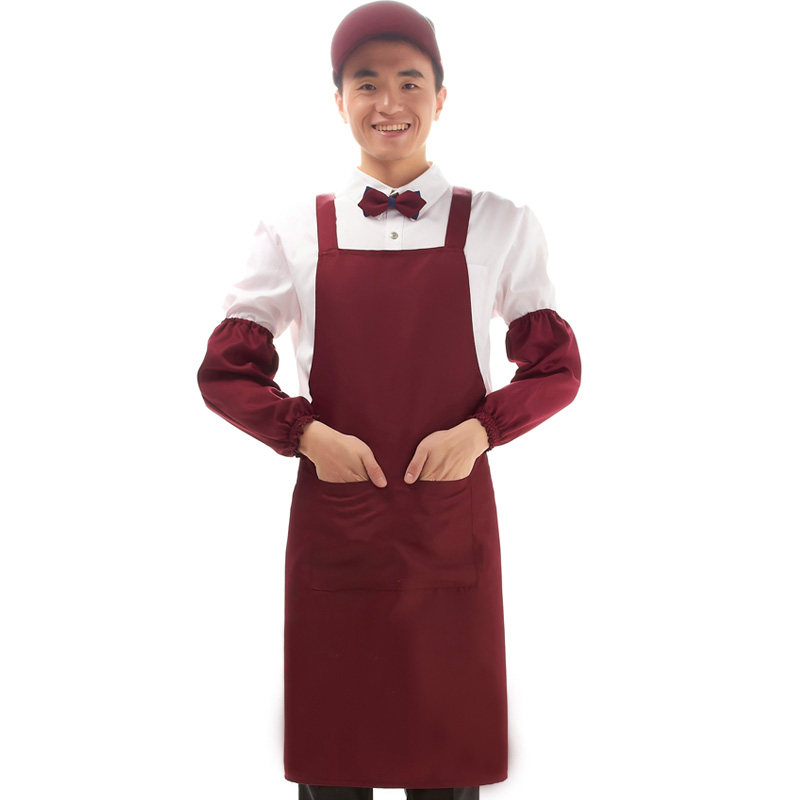 韩版时尚围裙定制印logo酒店饭店餐厅咖啡店男围裙袖套鸭舌帽套装