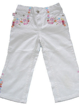 乐天BABY*外贸 次品 3-5岁女童白色绣花全棉中裤五分裤七分裤