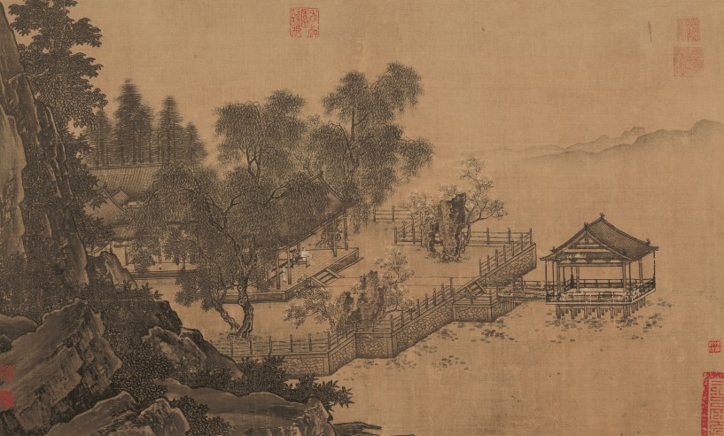 宋画仿古画名画复制品宋刘松年四景山水图-春66-40国画山水画字画