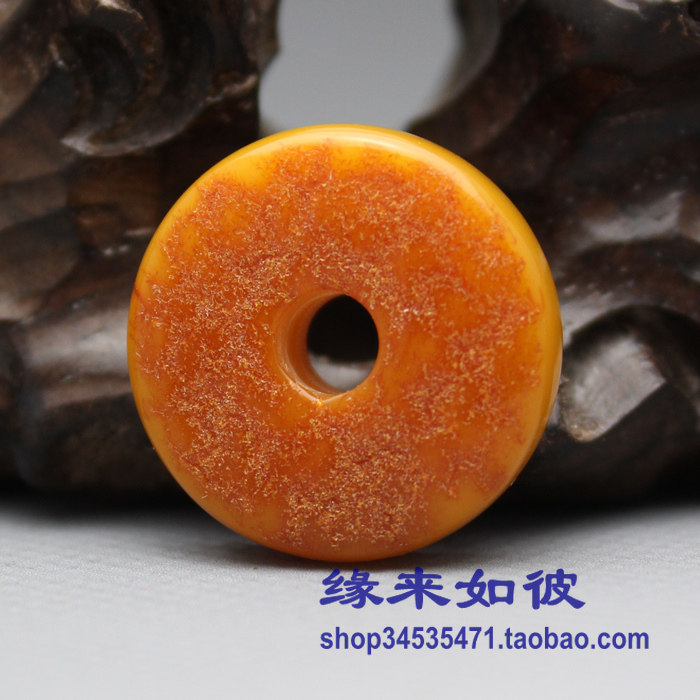 波罗的海天然琥珀蜜蜡平安扣带皮吊坠 原皮平安 坠子佛珠念珠背云