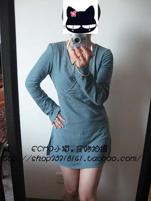 清仓价 亚麻刺绣长款T恤连衣裙修身韩版 女 2012