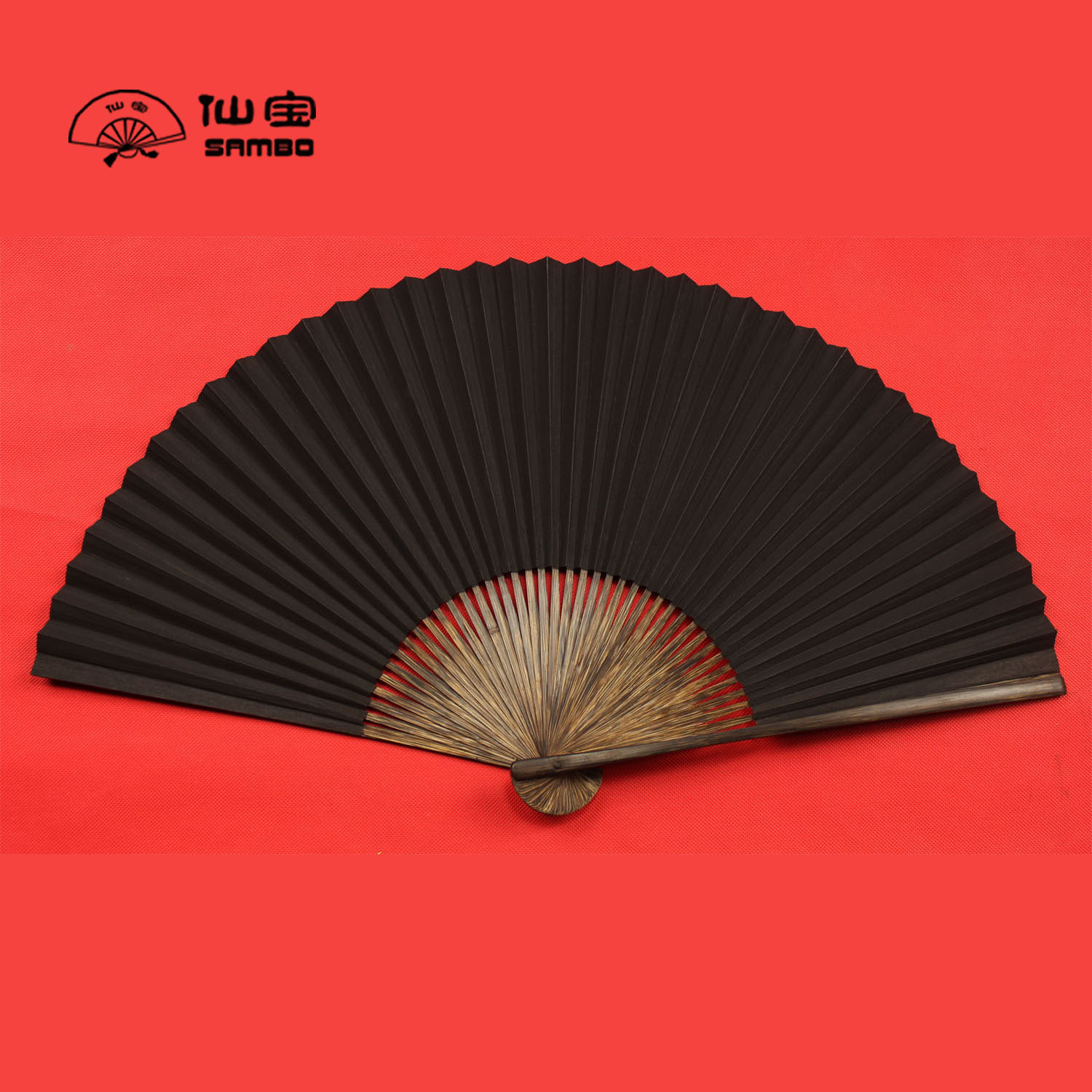 棕竹桑皮纸黑纸扇糊面手工仙宝