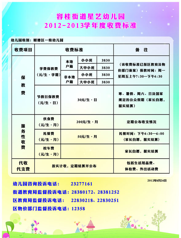596海报印制海报展板素材604幼儿园收费标准公示牌(1)