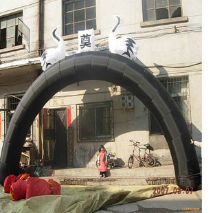 8米Mm黑色丧事充气拱门qm 8msh 白事殡仪气模 8米双鹤奠字门