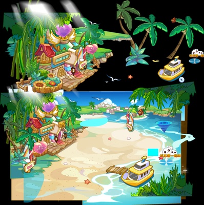 falsh 矢量游戏 海滩小房子小船大海 场景海鸥椰子树素材源文件