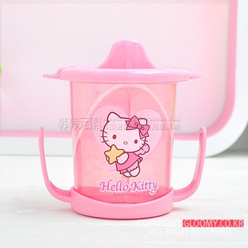 韩国正品 hello kitty吸管杯 果汁杯 婴幼儿学饮杯 双手柄水杯 杯