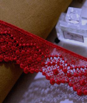 18D 客供正红色 网中水玉 水溶花边3.8公分宽4.6元1米