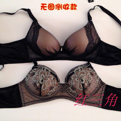 无钢圈光面纯色蕾丝网纱定型文胸薄款速干侧收透气刺绣无痕内衣女