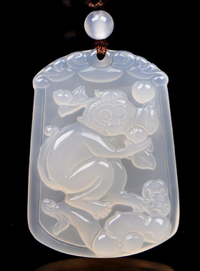 天然白玉髓十二生肖猴吊坠猴运生辉项链猴形猴型饰品男女款