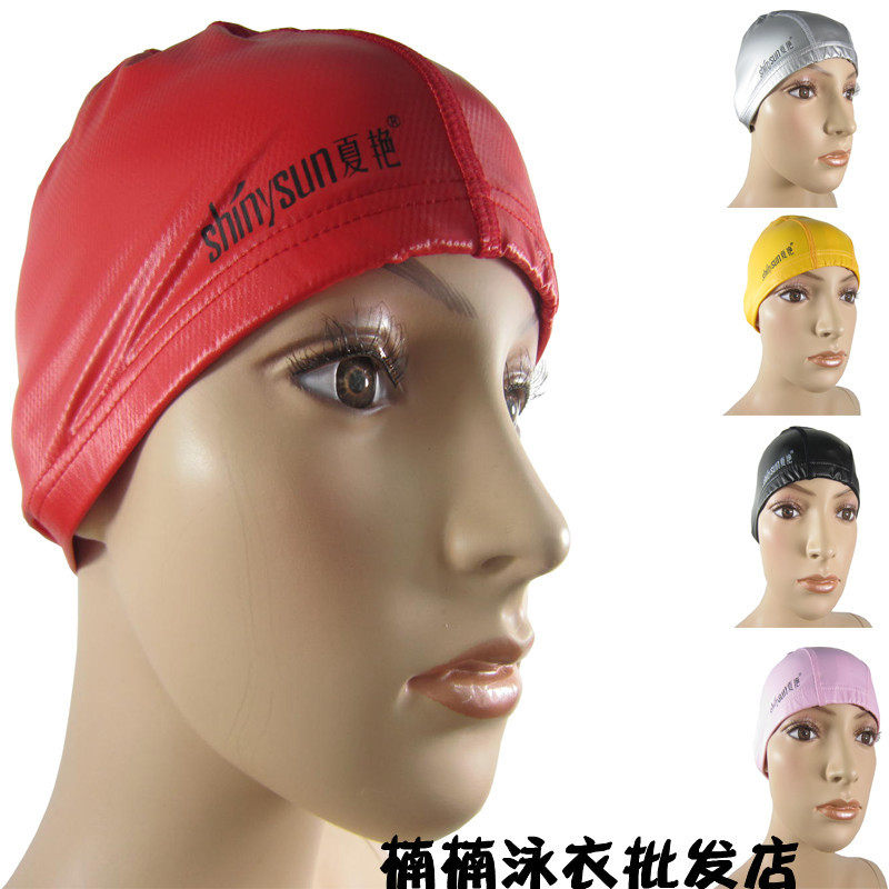 新款夏艳纯色Pu涂层泳帽 男女通用PU游泳帽