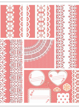 矢量设计素材 粉色背景白色蕾丝图案 EPS格式源文件 5P