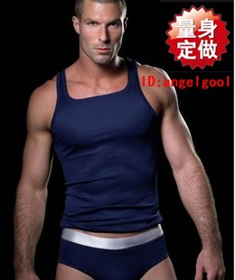 男士健身运动蓝色方领背心纯棉紧身窄带无袖细带休闲纯色运动背心