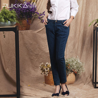 蒲牌 2014春装新品女裤 原创女装特色牛仔裤纯色中腰简约显瘦长裤