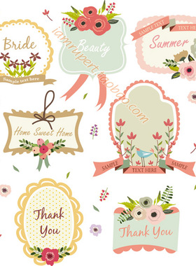 矢量EPS源文件 很难找到的复古森可爱花朵手绘插画风标签素材Y293