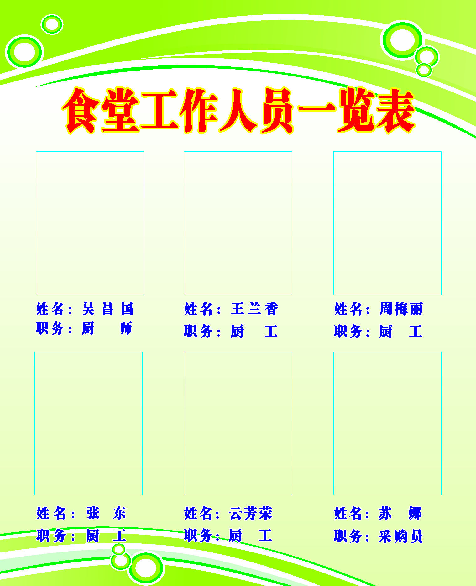 海报印制666展板素材956食堂工作人员一览表