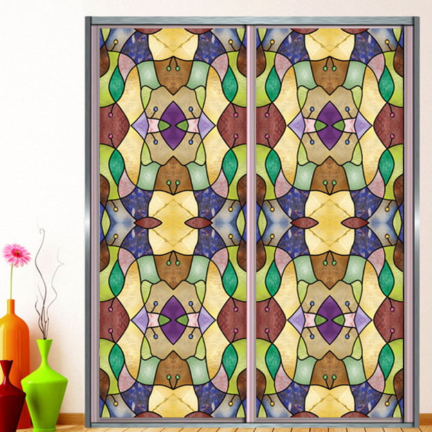glass sticker艺术彩色玻璃窗户贴膜 不透明衣柜移门教堂彩绘贴纸