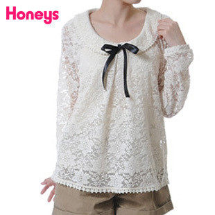 日单Honeys/好俪姿C.O.L.Z.A娃娃领女士蕾丝裙衬衫外套