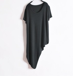 网红新款宽松夏季短袖T恤上衣服大码女装纯色不规则摆时尚打底衫