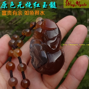 原色无烧纯天然蜜糖红玉髓玛瑙鱼吊坠项链女款年年有余半宝石复古