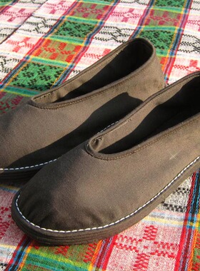 纯手工千层底布鞋男 女 小圆口棕灰色老北京布鞋透气养脚静音布鞋