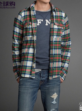 Abercrombie fitch/AF 男士保暖法兰绒磨毛花格时尚休闲长袖衬衫