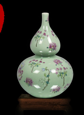 景德镇陶瓷器 花瓶 颜色釉粉彩瓷葫芦瓶 绿色葫芦瓶 陶瓷器 摆件
