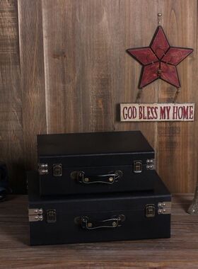 纯色旅行箱黑男复古时尚短途行李箱女摄影道具箱店铺橱窗摆件皮箱