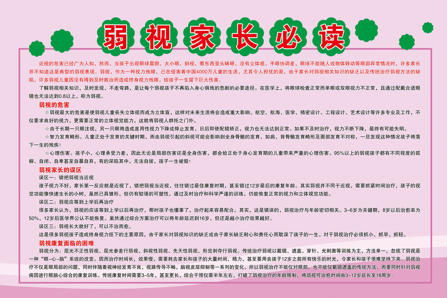 海报印制663展板素材623弱视家长必读弱视的危害注意事项影响