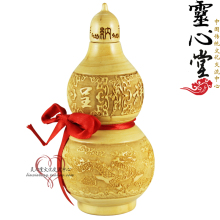 开口桃木葫芦 工艺品14cm 龙凤呈祥 招财 摆件 雕刻