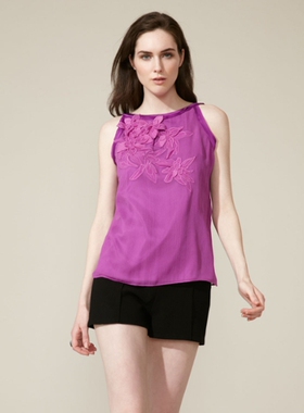 美国Elie Tahari Vicky 精美刺绣花朵真丝衬衫 美码S号 上海现货