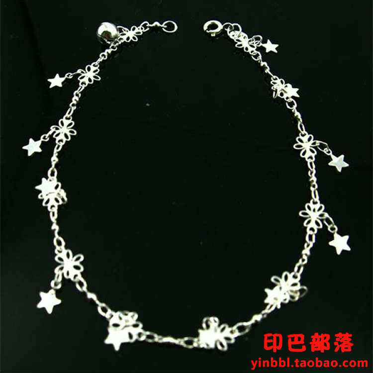 印巴部落 925纯银星星形脚链 泰银泰国银饰 精工制作镂空【正品】
