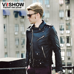 Viishow2014 new man's leather men Pu leather motorcycle leather slim fit jacket men wave jacket