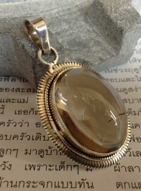 进口镶嵌茶色水晶椭圆吊咀泰银