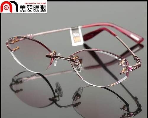 云克无框切边镶钻纯钛近视眼镜