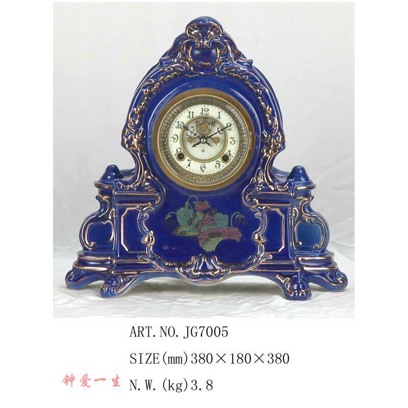 工艺仿古机械座钟欧式西洋钟表瓷壳钟蓝色家居装饰简约可爱台钟
