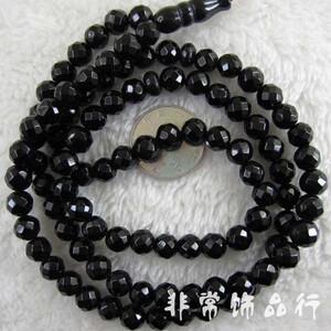 K4382 8mm切角黑玻圆珠/葫芦头佛珠 DIY散珠材料批发 80cm/串