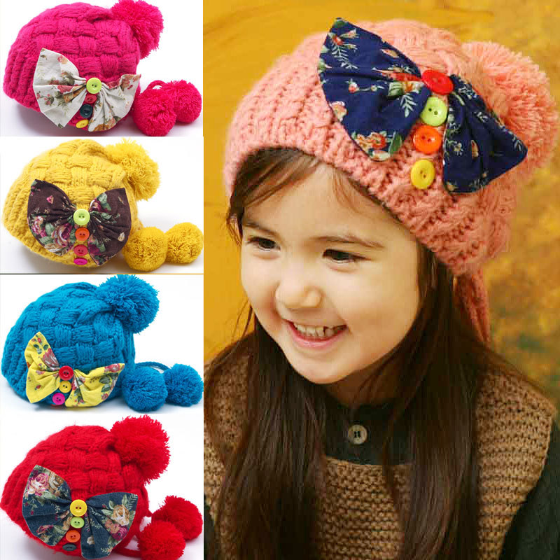 Korean version of the autumn and winter new girls hat children 's wool hat bow baby hat girl tide hat