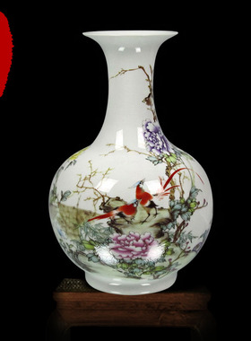 仿古粉彩瓷器摆件 花瓶 粉彩瓷 花鸟瓷瓶 台面花瓶 粉彩瓷器 赏瓶