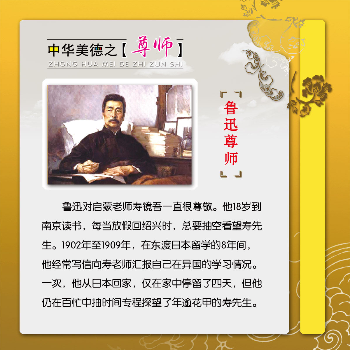 43素材中华美德海报展板挂图47鲁迅尊师重道海报印制